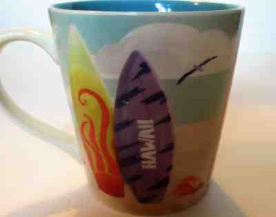 Starbucks Hawaii Coffee Mug Surfboard Beach Shark Teal 10 oz Cup 2010 Bone flaw - Sold on eBay Dec, 4th 2018 for $6.00