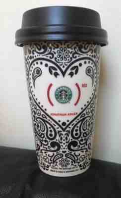 Starbucks Jonathan Adler Travel Mug Ceramic Coffee Cup Black White Paisley Heart - Sold on eBay Dec, 3rd 2018 for $25.99