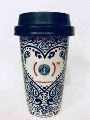 2010 Starbucks Jonathan Adler Product Red Black White Lidded Travel Mug Tumbler - Sold on eBay Nov, 28th 2018 for $20.00