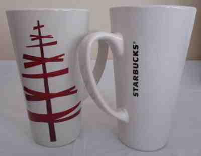 Qty 2 Starbucks Coffee Tall 16 oz Mug Cup 2012 Red Christmas Holiday Tree White - Sold on eBay Dec, 4th 2018 for $15.00