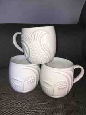 Set of 3 Starbucks 2013 Siren Winking Mermaid Mugs White Excellent Condition - Sold on eBay Nov, 29th 2018 for $19.99