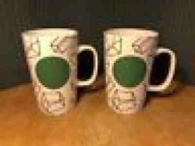 2-2014 Starbucks Geometric Shapes Ceramic 16oz Mugs Cube green dot abstract - Sold on eBay Dec, 3rd 2018 for $9.95