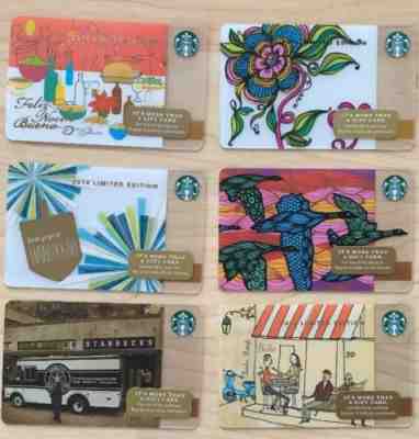 Starbucks USA 6 Gift Cards Card Special Ed Discontinued Rare Lot #5 from 2014 - Sold on eBay Dec, 3rd 2018 for $8.99