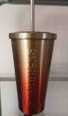 NEW Starbucks 2014 Stainless Steel Red Gold Tumbler Cup 16 OZ - Sold on eBay Nov, 30th 2018 for $17.99