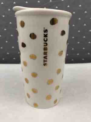 Starbucks Gold Polka Dot Tumbler Ceramic Travel Dot Collection Mug 2014 - Sold on eBay Nov, 30th 2018 for $12.99