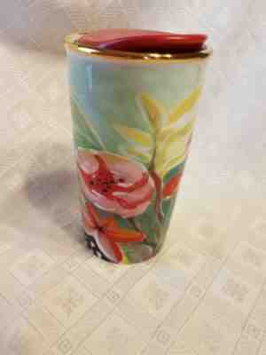 Starbucks Coffee 2014 Floral Ceramic Double Wall Travel Mug Lid Tulips Flowers - Sold on eBay Nov, 30th 2018 for $49.99