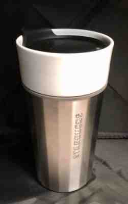 Starbucks 2015 White Ceramic/Brushed Stainless Metal Travel Tumbler Mug - Sold on eBay Dec, 4th 2018 for $20.00