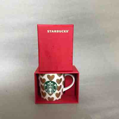 Starbucks Demitasse Cup 2015 Holiday Golden Hearts Espresso mini mug New in Box - Sold on eBay Dec, 4th 2018 for $9.99