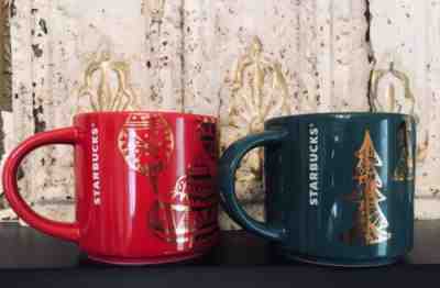 New Starbucks 2015 Christmas Holiday Coffee Stackable Mug Set of 2 Red & Green - Sold on eBay Dec, 3rd 2018 for $12.99
