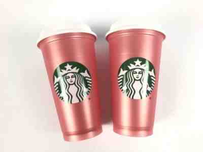 Starbucks Reusable Red/Pink Shimmer Cup Set Of Two 16 Oz 2018 Limited Edition - Sold on eBay Dec, 15th 2018 for $19.98