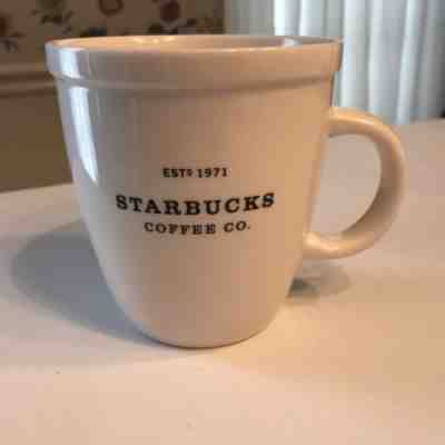 Starbucks Estd 1971 Large Mug White Black Letters 2001 Barista Abbey Coffee Cup - Sold on eBay Dec, 12th 2018 for $20.00