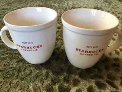 Set of 2 Starbucks Estd 1971 Large Mug White Red Letters  - Sold on eBay Dec, 11th 2018 for $7.40