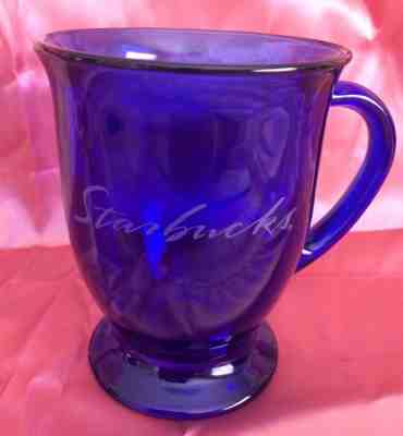 Starbucks Cobalt Pedestal Coffee Tea Mug 16 Oz. Etched 5” 1990s Anchor Hocking - Sold on eBay Dec, 13th 2018 for $8.00