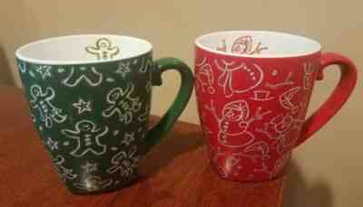 Two  STARBUCKS Barista  2001 RED SNOWMAN &  GREEN GINGERBREAD MAN  - Coffee Mugs - Sold on eBay Dec, 14th 2018 for $20.00