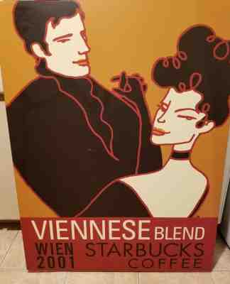 Large STARBUCKS Wood Sign Viennese Blend WIEN 2001 Coffee RARE Decor - Sold on eBay Dec, 12th 2018 for $45.00