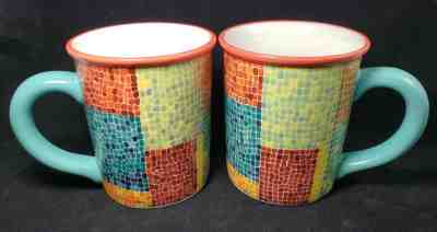 2 Starbucks Coffee 2002 Barista RED MOSAIC Tile Pattern Multicolor Mug Cups 18oz - Sold on eBay Dec, 16th 2018 for $69.95