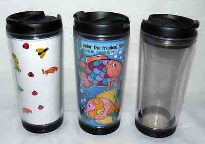 STARBUCKS BARISTA 2003 SET OF 3 CREATE YOUR OWN TRAVEL TUMBLERS FLIP TOP - Sold on eBay Dec, 16th 2018 for $22.40