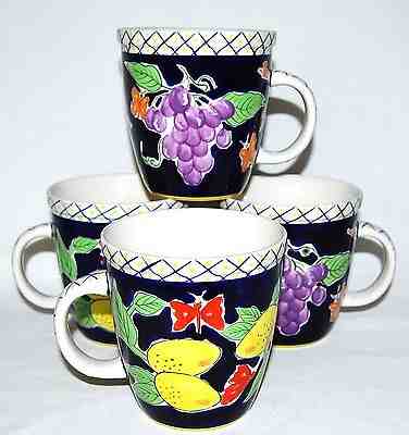 HTF Starbucks 2003 Set Of 4 Cobalt Blue 18 oz Mugs w/Fruit & Butterflies  - Sold on eBay Dec, 15th 2018 for $49.99