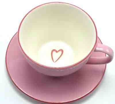 Starbucks Pink Red Mug Cup Saucer Plate Hidden Heart Valentines Day 2006 12 oz  - Sold on eBay Dec, 16th 2018 for $17.67