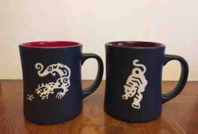 Starbucks Etched Komodo Dragon And Tiger Blend Mugs Matte Black 16 Oz. 2011 2012