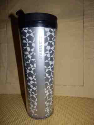 Starbucks Abstract Print Silver/White Tall Coffee Tumbler 16 oz 2011 - Sold on eBay Dec, 15th 2018 for $9.00
