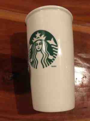 STARBUCKS 2011 Tall White Ceramic Travel Tumbler Coffee Mug Cup Lid - Sold on eBay Dec, 15th 2018 for $10.00