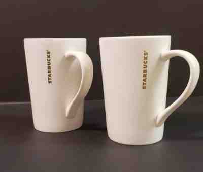 2 STARBUCKS 2012 White and Gold Lettering Tall Mug Coffee Tea Cup 12oz - Sold on eBay Dec, 15th 2018 for $15.99