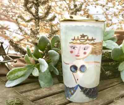Starbucks Mermaid Siren 2012 Ceramic Travel Tumbler mug Dot Collection Gold Trim - Sold on eBay Dec, 15th 2018 for $19.99