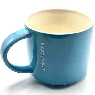 Starbucks 2013 Turquoise Blue Impressed Letters Stacking Mug 14 oz 3.5 inch Tall - Sold on eBay Dec, 15th 2018 for $12.41