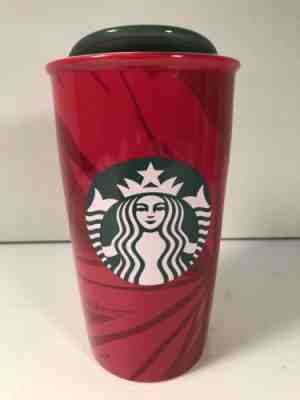 Starbucks Coffee 2014 Red Ceramic Travel Tumbler With Lid Siren Logo 12 Oz. - Sold on eBay Dec, 15th 2018 for $20.00