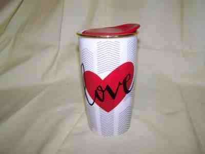 Starbucks Coffee Mug 2014 12oz Love Red Heart Ceramic Travel Cup with Red Lid - Sold on eBay Dec, 15th 2018 for $13.00