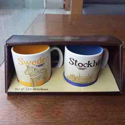 2 Demitasse Starbucks City Mugs 3 oz SWEDEN & STOCKHOLM Series 2015-2016 - Sold on eBay Dec, 16th 2018 for $34.00
