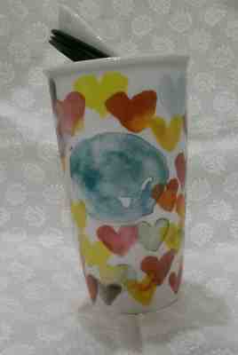 STARBUCKS  2015 Watercolor Hearts Travel Tumbler Ceramic 10 oz With Lid - Sold on eBay Dec, 15th 2018 for $20.00