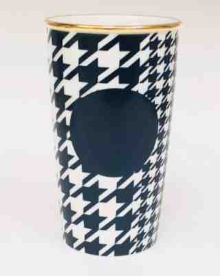 STARBUCKS 2015 Navy Blue Dot White Gold Houndstooth Ceramic Tumbler No Lid - Sold on eBay Dec, 15th 2018 for $19.95