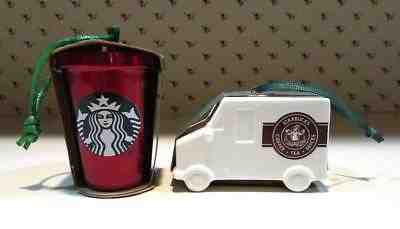 2 Starbucks Christmas Ornaments  2016  Truck & Cup NIP - Sold on eBay Dec, 16th 2018 for $20.00
