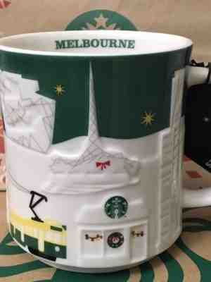 NEW Starbucks 2015 MELBOURNE Australia Christmas Green relief 18 oz mug NEW! - Sold on eBay Dec, 4th 2018 for $59.99