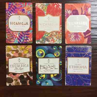 6 Starbucks Reserve Tasting Card Nicaragua Costa Rica Brazil Sertao Ethiopia - Sold on eBay Dec, 2nd 2018 for $16.00
