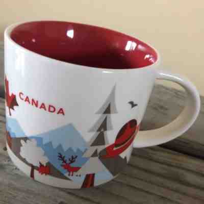 STARBUCKS COFFEE MUG CANADA YOU ARE HERE COLLECTION 2014 MOOSE MAPLE LEAF TREES - Sold on eBay Dec, 12th 2018 for $10.99