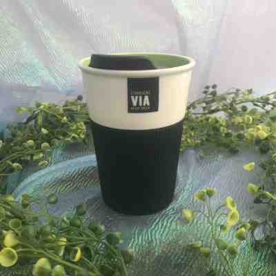 Starbucks Via Ready Brew Cup w Rubber Grip & Lid - New Bone China - 2011  - Sold on eBay Dec, 9th 2018 for $15.00