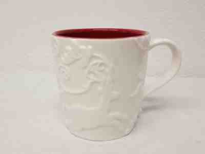 Starbucks 2009 Coffee Mug Bone China White Embossed Design Red Inside  - Sold on eBay Dec, 9th 2018 for $18.99