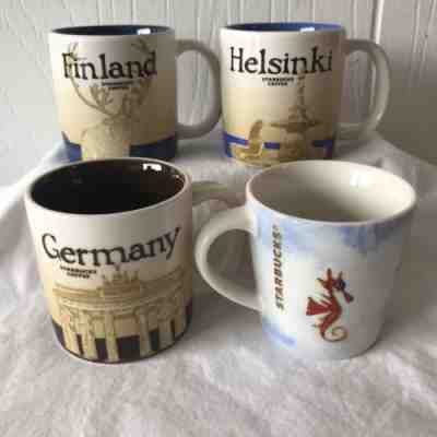 Lot of 4 Collectible 3 oz Starbucks Mugs: Germany, Helsinki, Finland, & Mermaid - Sold on eBay Nov, 23rd 2018 for $54.95