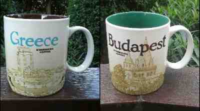 2 Original Starbucks City Mugs 16 oz GREECE & BUDAPEST Series 2016-2017 - Sold on eBay Dec, 8th 2018 for $42.00