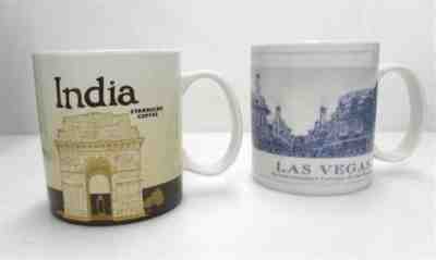 2x Starbucks Collector Coffee Mugs Las Vegas 2008 18oz & India 2013 16oz - Sold on eBay Dec, 14th 2018 for $9.99