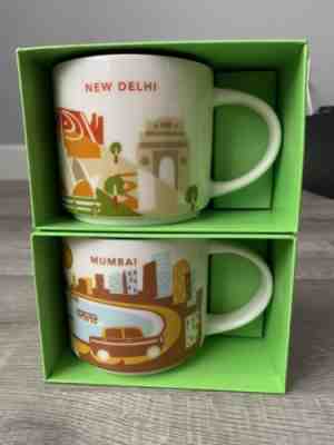 2 NWT Starbucks MUMBAI and NEW DELHI, INDIA You Are Here YAH Mugs Cups Original