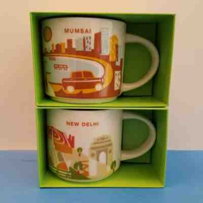 2 NWT Starbucks MUMBAI and NEW DELHI, INDIA You Are Here YAH Mugs Cups Original