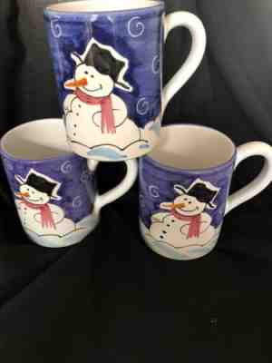 3 Starbucks snowman coffee tea cup mug made in italy by Sberna Deruta - Sold on eBay Dec, 11th 2018 for $5.90
