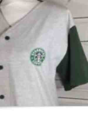 Starbucks Jersey Shirt Gray Green Button Up #2 Woman's Med - Sold on eBay Dec, 11th 2018 for $5.00