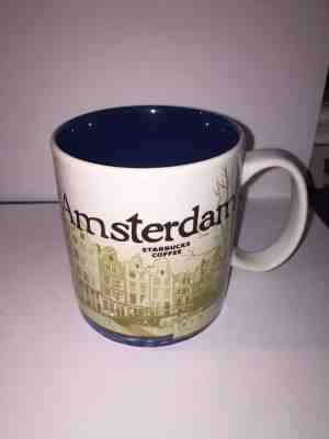 Starbucks Mug Amsterdam Global Icon City Collection Blue inside 16 oz Coffee - Sold on eBay Dec, 11th 2018 for $24.00