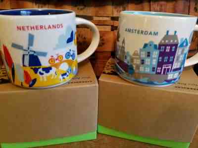 New Set of Two Starbucks YAH Mugs, Amsterdam & Netherlands In Boxes - Sold on eBay Nov, 21st 2018 for $72.99