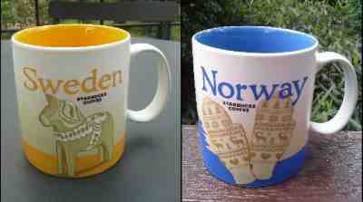 2 Original Starbucks City Mugs 16 oz SWEDEN & NORWAY Series 2016-2017 - Sold on eBay Dec, 8th 2018 for $42.00